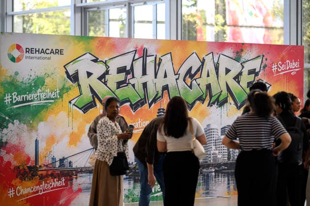 Feature: Graffiti image from REHACARE showing visitors at the REHACARE Trade Fair for Rehabilitation and Care, September 23–26, 2026, in Düsseldorf, Germany