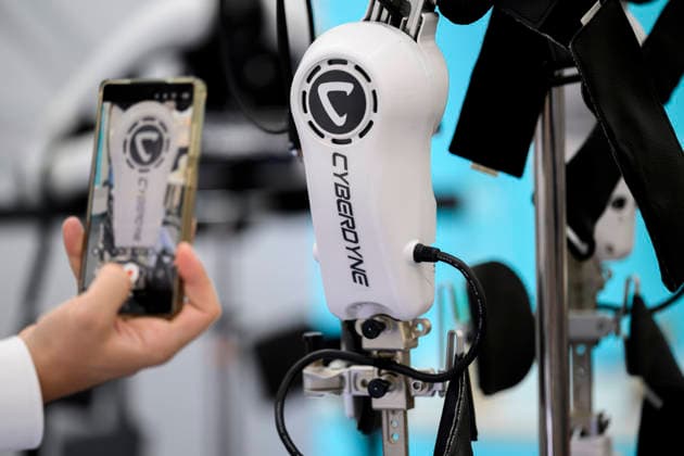 Feature: Parts of an exoskeleton suit by Cyberdyne Care Robotics at REHACARE, the trade fair for rehabilitation and care, September 23–26, 2026, in Düsseldorf, Germany