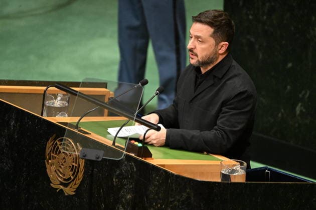 President Zelenskyy of Ukraine Addresses the United Nations General Assembly President Volodymyr Zelenskyy of Ukraine addresses day 2 of the opening of the 81st Session of the United Nations General Assembly at United Nations Headquarters in New York, New York, USA on Wednesday, 23 September, 2026. Photo by Kyle Mazza CNP ABACAPRESS.COM New York New York United States  Copyright: xCNP ABACAx