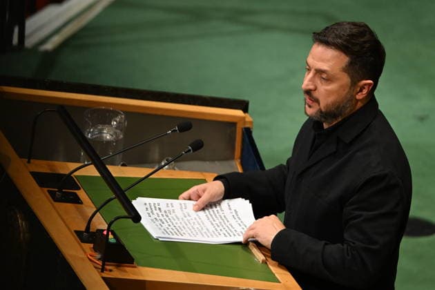 September 23, 2026, New York, New York, USA: President Volodymyr Zelenskyy of Ukraine addresses day 2 of the opening of the 81st Session of the United Nations General Assembly at United Nations Headquarters in New York, New York, USA on Wednesday, 23 September, 2026 New York USA  - ZUMAs152 20260923_faa_s152_288 Copyright: xKylexMazzax