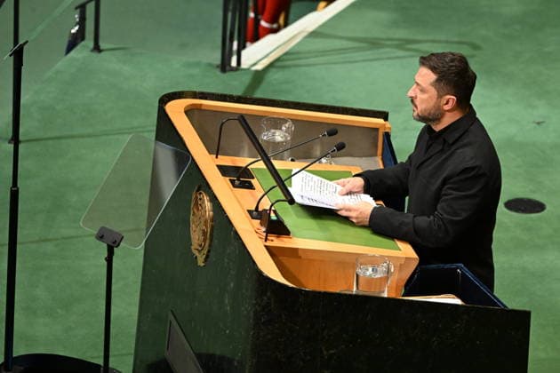 September 23, 2026, New York, New York, USA: President Volodymyr Zelenskyy of Ukraine addresses day 2 of the opening of the 81st Session of the United Nations General Assembly at United Nations Headquarters in New York, New York, USA on Wednesday, 23 September, 2026 New York USA - ZUMAs152 20260923_faa_s152_283 Copyright: xKylexMazzax