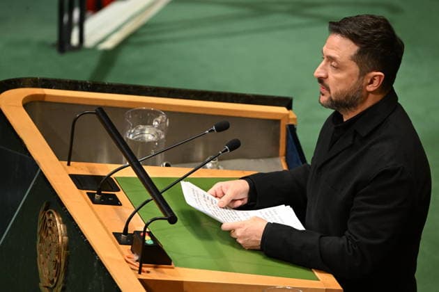 September 23, 2026, New York, New York, USA: President Volodymyr Zelenskyy of Ukraine addresses day 2 of the opening of the 81st Session of the United Nations General Assembly at United Nations Headquarters in New York, New York, USA on Wednesday, 23 September, 2026 New York USA - ZUMAs152 20260923_faa_s152_306 Copyright: xKylexMazzax