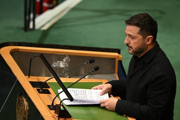 September 23, 2026, New York, New York, USA: President Volodymyr Zelenskyy of Ukraine addresses day 2 of the opening of the 81st Session of the United Nations General Assembly at United Nations Headquarters in New York, New York, USA on Wednesday, 23 September, 2026 New York USA  - ZUMAs152 20260923_faa_s152_298 Copyright: xKylexMazzax