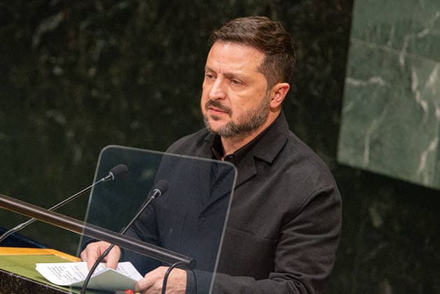 September 23, 2026, New York City, USA: Ukrainian President Volodymyr Zelenskyy addresses the General Debate on the second day of the 81st session of the United Nations General Assembly at the UN Headquarters in New York City. New York City USA  - ZUMAl194 20260923_zip_l194_040 Copyright: xMarekxLadzinskix