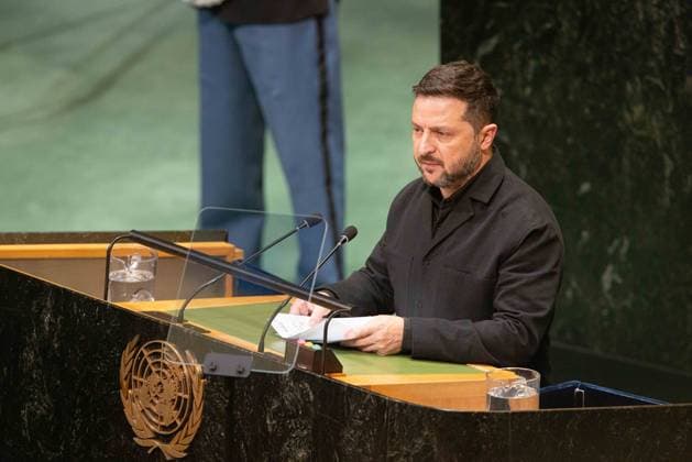 September 23, 2026, New York City, USA: Ukrainian President Volodymyr Zelenskyy addresses the General Debate on the second day of the 81st session of the United Nations General Assembly at the UN Headquarters in New York City. New York City USA  - ZUMAl194 20260923_zip_l194_044 Copyright: xMarekxLadzinskix