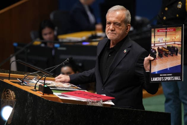 September 23, 2026, New York, New York, USA: Iran s President MASOUD PEZESHKIAN, 71, speaks during the 81st United Nations General Assembly (UNGA). The theme of the 81st session of the United Nations General Assembly is Restoring trust, managing transformation: A United Nations that delivers for all. New York USA  - ZUMAs375 20260923_znp_s375_003 Copyright: xStephanixSpindelx