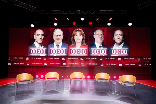 First Debate of the French Socialist Party Primary - Paris EB Raphael Glucksmann, Emmanuel Maurel, Segolene Royal, Olivier Faure and Jerome Guedj during the First Debate of the French Socialist Party Primary at TF1 in Paris on November, 2026. Photo by Eliot Blondet ABACAPRESS.COM Paris France France  Copyright: xBlondetxEliot ABACAx