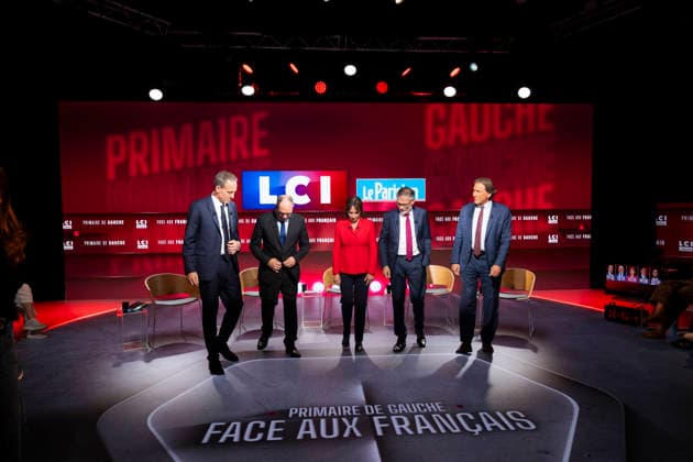 First Debate of the French Socialist Party Primary - Paris EB Raphael Glucksmann, Emmanuel Maurel, Segolene Royal, Olivier Faure and Jerome Guedj during the First Debate of the French Socialist Party Primary at TF1 in Paris on November, 2026. Photo by Eliot Blondet ABACAPRESS.COM Paris France France  Copyright: xBlondetxEliot ABACAx