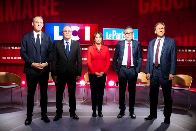 First Debate of the French Socialist Party Primary - Paris EB Raphael Glucksmann, Emmanuel Maurel, Segolene Royal, Olivier Faure and Jerome Guedj during the First Debate of the French Socialist Party Primary at TF1 in Paris on November, 2026. Photo by Eliot Blondet ABACAPRESS.COM Paris France France  Copyright: xBlondetxEliot ABACAx