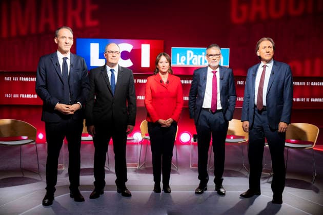 First Debate of the French Socialist Party Primary - Paris EB Raphael Glucksmann, Emmanuel Maurel, Segolene Royal, Olivier Faure and Jerome Guedj during the First Debate of the French Socialist Party Primary at TF1 in Paris on November, 2026. Photo by Eliot Blondet ABACAPRESS.COM Paris France France  Copyright: xBlondetxEliot ABACAx