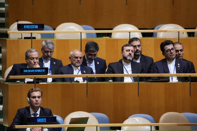 September 23, 2026, New York, New York, USA: Iran s Foreign Minister ABBAS ARAGHCHI, 63, and the Iranian delegation to the UN watch their President M. Pezeshkian, 71, make his 15 minute statement during the 81st United Nations General Assembly (UNGA). The theme of the 81st session of the United Nations General Assembly is Restoring trust, managing transformation: A United Nations that delivers for all. New York USA - ZUMAs375 20260923_znp_s375_013 Copyright: xStephanixSpindelx