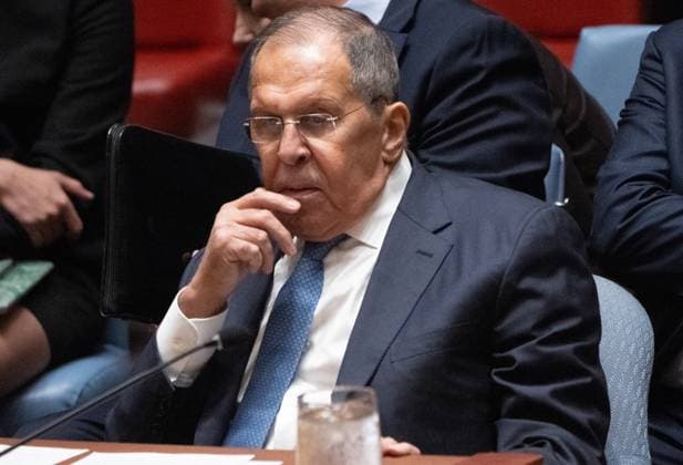 US UN General Assembly 9249818 23.09.2026 Russian Foreign Minister Sergey Lavrov attends a meeting of the United Nations Security Council during the 81st session of the U.N. General Assembly at U.N. headquarters in New York City, the United States. Chairman of the Federation Council Committee on Foreign Affairs Grigory Karasin is second right in the background. Sergey Guneev Sputnik New York USA  Copyright: xSergeyxGuneevx