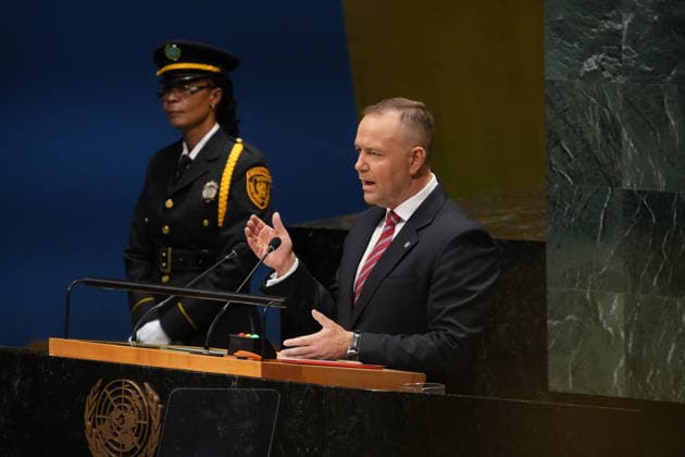 President of the Republic of Poland Karol Nawrocki speaks at the UN General Assembly 81st session General Debate in UN General Assembly Hall at the United Nations Headquarters on Wednesday, September 23, 2026 in New York City.  NYP202609235001 STEPHANIxSPINDEL