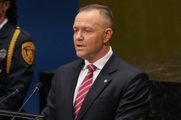 President of the Republic of Poland Karol Nawrocki speaks at the UN General Assembly 81st session General Debate in UN General Assembly Hall at the United Nations Headquarters on Wednesday, September 23, 2026 in New York City.  NYP202609235002 STEPHANIxSPINDEL