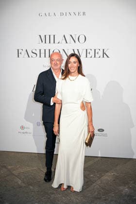 IPA88882249 - Milan, Milan Women™s Fashion Week Spring Summer 2027 - Women™s Fashion, Spring Summer 2027 - Gala Dinner hosted by the National Chamber of Italian Fashion - Arrivals Pictured: Piero Lissoni and Veronica Gaido  Copyright: xRiccardoxGIordanox xRiccardoxGiordano IPAx IPA88882249