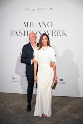 IPA88882252 - Milan, Milan Women™s Fashion Week Spring Summer 2027 - Women™s Fashion, Spring Summer 2027 - Gala Dinner hosted by the National Chamber of Italian Fashion - Arrivals Pictured: Piero Lissoni and Veronica Gaido  Copyright: xRiccardoxGIordanox xRiccardoxGiordano IPAx IPA88882252