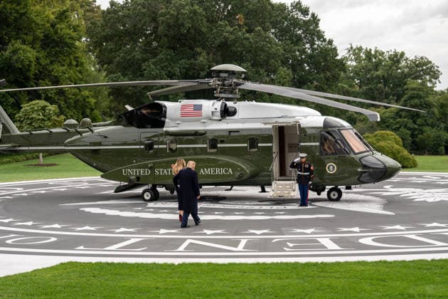 September 23, 2026, Washington, District of Columbia, United States: President Donald Trump and First Lady Melania Trump head to Joint Base Andrews on Marine One to welcome Chinese President Xi for a bilateral summit on September 23, 2026. Washington United States - ZUMAl312 20260923_znp_l312_013 Copyright: xAndrewxLeydenx