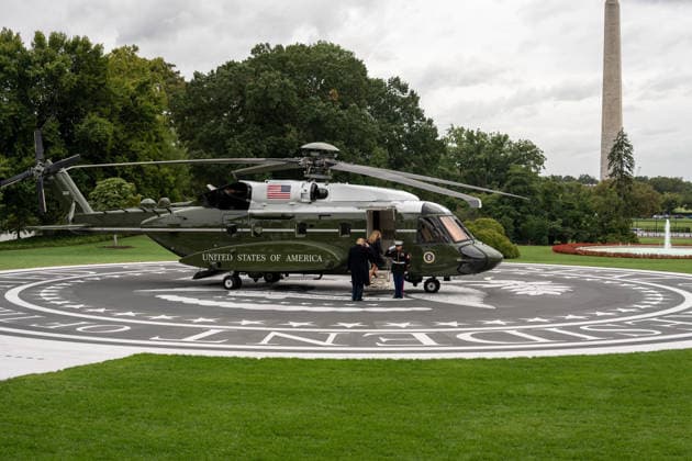 September 23, 2026, Washington, District of Columbia, United States: President Donald Trump and First Lady Melania Trump head to Joint Base Andrews on Marine One to welcome Chinese President Xi for a bilateral summit on September 23, 2026. Washington United States - ZUMAl312 20260923_znp_l312_014 Copyright: xAndrewxLeydenx