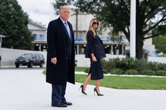 President Donald Trump and First Lady Melania Trump on the South Lawn of the White House before boarding Marine One in Washington, DC on Wednesday, Sept. 23, 2026. Trump is traveling to Joint Base Andrews, Maryland to welcome Chinese President Xi Jinping as he arrives for a visit to the United States.  WASP20260923104 AaronxSchwartz