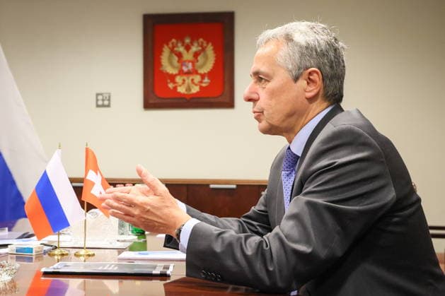 USA, NEW YORK CITY - SEPTEMBER 23, 2026: Ignazio Cassis, Foreign Minister of Switzerland, attends a meeeting with his counterpart Sergei Lavrov of Russia on the sidelines of the 2026 High-level Week during the 81st session of the UN General Assembly. Alexander Shcherbak TASS  98211951