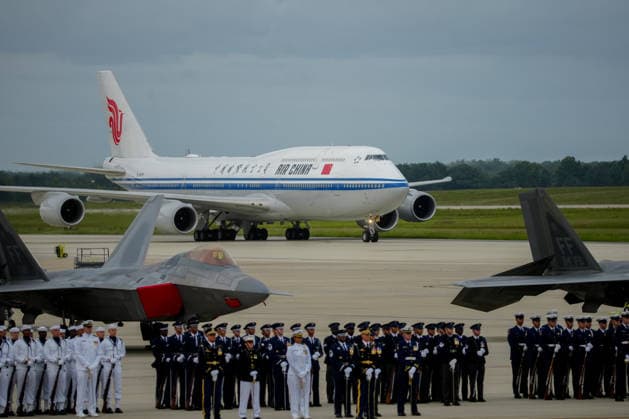 An Air China plane, carrying Chinese President Xi Jinping, arrives at Joint Base Andrews, Maryland on Wednesday, Sept. 23, 2026. President Trump is hosting President Xi for a three-day state visit to Washington, DC where the leaders are expected to discuss trade practices, artificial intelligence and tariffs.  WASP20260923120 ALxDRAGO