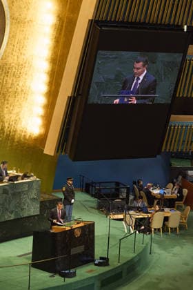 September 23, 2026, New York, New York, USA: Ecuador President Daniel Noboa addresses the 81st United Nations General Assembly at United Nations headquarters in New York City. New York USA - ZUMAs237 20260923_aap_s237_059 Copyright: xMarkxJ.xSullivanx
