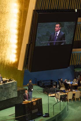 September 23, 2026, New York, New York, USA: Ecuador President Daniel Noboa addresses the 81st United Nations General Assembly at United Nations headquarters in New York City. New York USA - ZUMAs237 20260923_aap_s237_061 Copyright: xMarkxJ.xSullivanx