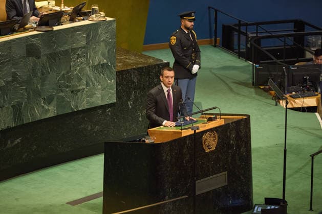 September 23, 2026, New York, New York, USA: Ecuador President Daniel Noboa addresses the 81st United Nations General Assembly at United Nations headquarters in New York City. New York USA - ZUMAs237 20260923_aap_s237_058 Copyright: xMarkxJ.xSullivanx