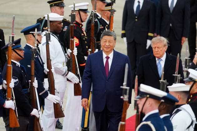 September 23, 2026, Camp Springs, Maryland, USA: Xi Jinping, China s president, and US President Donald Trump during an arrival ceremony at Joint Base Andrews, Maryland, US, on Wednesday, Sept. 23, 2026. Xi Jinping and Donald Trump will sit down this week to hash out a plethora of thorny issues from trade to Taiwan. One thing both sides agree on: neither can afford to tap the brakes on AI Camp Springs USA  - ZUMAs152 20260923_faa_s152_429 Copyright: xAlxDragox-xPoolxviaxCNPx