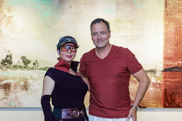 September 23, 2026, Düsseldorf The painter Jiny Lan and artist Dieter Nuhr at the opening of the exhibition Foundations of Düsseldorf World Tour at Düsseldorf City Hall, North Rhine-Westphalia, Germany