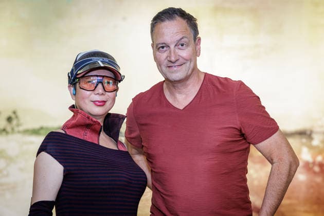 September 23, 2026, Düsseldorf The painter Jiny Lan and artist Dieter Nuhr at the opening of the exhibition Foundations of Düsseldorf World Tour at Düsseldorf City Hall, North Rhine-Westphalia, Germany