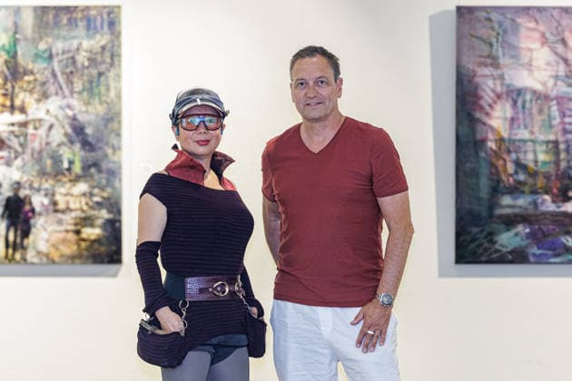 September 23, 2026, Düsseldorf The painter Jiny Lan and artist Dieter Nuhr at the opening of the exhibition Foundations of Düsseldorf World Tour at Düsseldorf City Hall, North Rhine-Westphalia, Germany