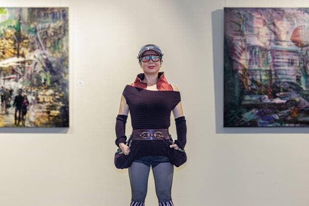 September 23, 2026, Düsseldorf: Painter Jiny Lan at the opening of the Foundations of Düsseldorf World Tour exhibition at Düsseldorf City Hall, North Rhine-Westphalia, Germany