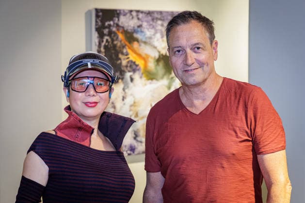 September 23, 2026 Düsseldorf l r Painter Jiny Lan and artist Dieter Nuhr at the opening of the exhibition Foundations of Düsseldorf World Tour at Düsseldorf City Hall, North Rhine-Westphalia, Germany