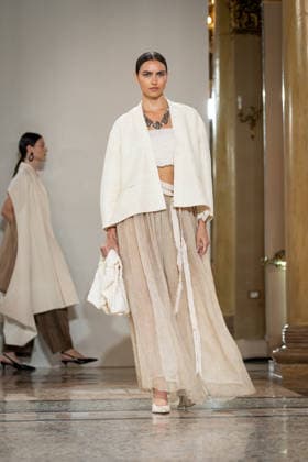 KEQIAO fashion show during the Milan Fashion Week - Womenswear Spring Summer 2027 in Milan, Italy, on 23 September 2026. A model walks the runway at KEQIAO fashion show during the Milan Fashion Week - Womenswear Spring Summer 2027 in Milan, Italy, on 23 September 2026., Credit:Stefano Costantino TTL Stefano Costantino Avalon Italy, Milan  Copyright: xStefanoxCostantinoxTTLx xStefanoxCostantinox xAvalonx 1137645545
