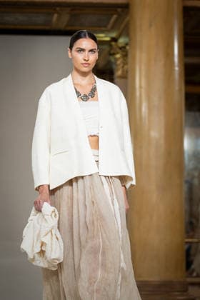 KEQIAO fashion show during the Milan Fashion Week - Womenswear Spring Summer 2027 in Milan, Italy, on 23 September 2026. A model walks the runway at KEQIAO fashion show during the Milan Fashion Week - Womenswear Spring Summer 2027 in Milan, Italy, on 23 September 2026., Credit:Stefano Costantino TTL Stefano Costantino Avalon Italy, Milan  Copyright: xStefanoxCostantinoxTTLx xStefanoxCostantinox xAvalonx 1137645564