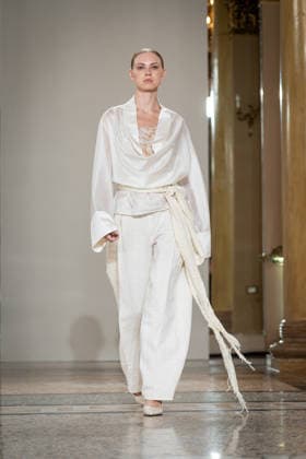 KEQIAO fashion show during the Milan Fashion Week - Womenswear Spring Summer 2027 in Milan, Italy, on 23 September 2026. A model walks the runway at KEQIAO fashion show during the Milan Fashion Week - Womenswear Spring Summer 2027 in Milan, Italy, on 23 September 2026., Credit:Stefano Costantino TTL Stefano Costantino Avalon Italy, Milan  Copyright: xStefanoxCostantinoxTTLx xStefanoxCostantinox xAvalonx 1137645576