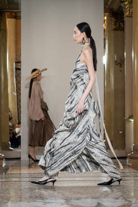 KEQIAO fashion show during the Milan Fashion Week - Womenswear Spring Summer 2027 in Milan, Italy, on 23 September 2026. A model walks the runway at KEQIAO fashion show during the Milan Fashion Week - Womenswear Spring Summer 2027 in Milan, Italy, on 23 September 2026., Credit:Stefano Costantino TTL Stefano Costantino Avalon Italy, Milan  Copyright: xStefanoxCostantinoxTTLx xStefanoxCostantinox xAvalonx 1137645741