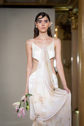 KEQIAO fashion show during the Milan Fashion Week - Womenswear Spring Summer 2027 in Milan, Italy, on 23 September 2026. A model walks the runway at KEQIAO fashion show during the Milan Fashion Week - Womenswear Spring Summer 2027 in Milan, Italy, on 23 September 2026., Credit:Stefano Costantino TTL Stefano Costantino Avalon Italy, Milan  Copyright: xStefanoxCostantinoxTTLx xStefanoxCostantinox xAvalonx 1137645939