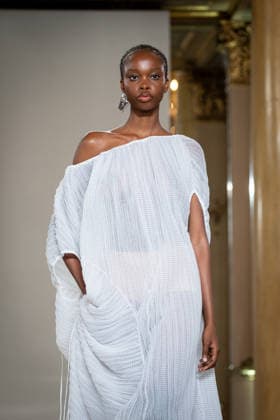 KEQIAO fashion show during the Milan Fashion Week - Womenswear Spring Summer 2027 in Milan, Italy, on 23 September 2026. A model walks the runway at KEQIAO fashion show during the Milan Fashion Week - Womenswear Spring Summer 2027 in Milan, Italy, on 23 September 2026., Credit:Stefano Costantino TTL Stefano Costantino Avalon Italy, Milan  Copyright: xStefanoxCostantinoxTTLx xStefanoxCostantinox xAvalonx 1137646259