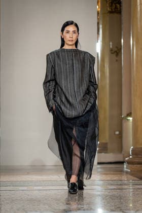 KEQIAO fashion show during the Milan Fashion Week - Womenswear Spring Summer 2027 in Milan, Italy, on 23 September 2026. A model walks the runway at KEQIAO fashion show during the Milan Fashion Week - Womenswear Spring Summer 2027 in Milan, Italy, on 23 September 2026., Credit:Stefano Costantino TTL Stefano Costantino Avalon Italy, Milan  Copyright: xStefanoxCostantinoxTTLx xStefanoxCostantinox xAvalonx 1137646272