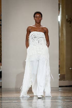 KEQIAO fashion show during the Milan Fashion Week - Womenswear Spring Summer 2027 in Milan, Italy, on 23 September 2026. A model walks the runway at KEQIAO fashion show during the Milan Fashion Week - Womenswear Spring Summer 2027 in Milan, Italy, on 23 September 2026., Credit:Stefano Costantino TTL Stefano Costantino Avalon Italy, Milan  Copyright: xStefanoxCostantinoxTTLx xStefanoxCostantinox xAvalonx 1137646333