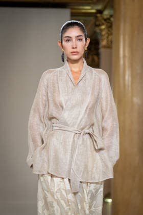KEQIAO fashion show during the Milan Fashion Week - Womenswear Spring Summer 2027 in Milan, Italy, on 23 September 2026. A model walks the runway at KEQIAO fashion show during the Milan Fashion Week - Womenswear Spring Summer 2027 in Milan, Italy, on 23 September 2026., Credit:Stefano Costantino TTL Stefano Costantino Avalon Italy, Milan  Copyright: xStefanoxCostantinoxTTLx xStefanoxCostantinox xAvalonx 1137646565