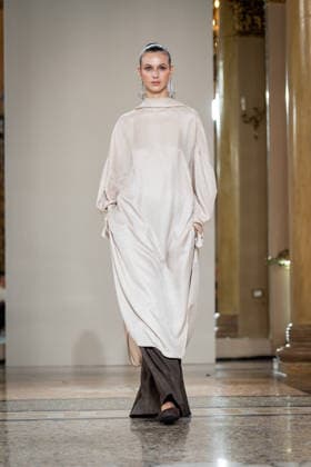 KEQIAO fashion show during the Milan Fashion Week - Womenswear Spring Summer 2027 in Milan, Italy, on 23 September 2026. A model walks the runway at KEQIAO fashion show during the Milan Fashion Week - Womenswear Spring Summer 2027 in Milan, Italy, on 23 September 2026., Credit:Stefano Costantino TTL Stefano Costantino Avalon Italy, Milan  Copyright: xStefanoxCostantinoxTTLx xStefanoxCostantinox xAvalonx 1137646569