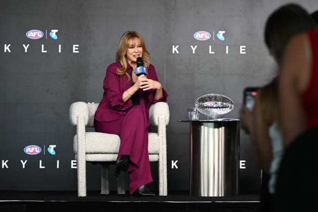 AFL GRAND FINAL KYLIE MINOGUE, Australian singer Kylie Minogue during an announcement for AFL Grand Final entertainment at a media event at the Melbourne Cricket Ground in Melbourne, Thursday, September 24, 2026. ( NO ARCHIVING MELBOURNE VICTORIA Australia  Copyright: xJOELxCARRETTx 1083701498st