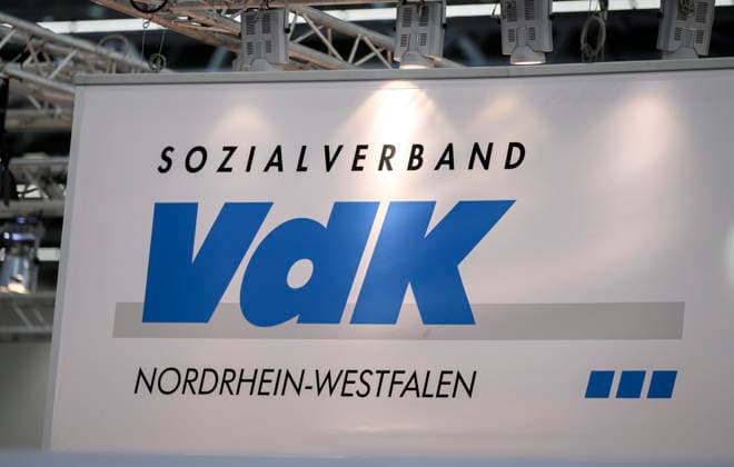 Lettering, logo: Sozialverband VdK REHACARE Trade Fair for Rehabilitation and Care, September 23–26, 2026, in Düsseldorf, Germany, at the trade fair grounds