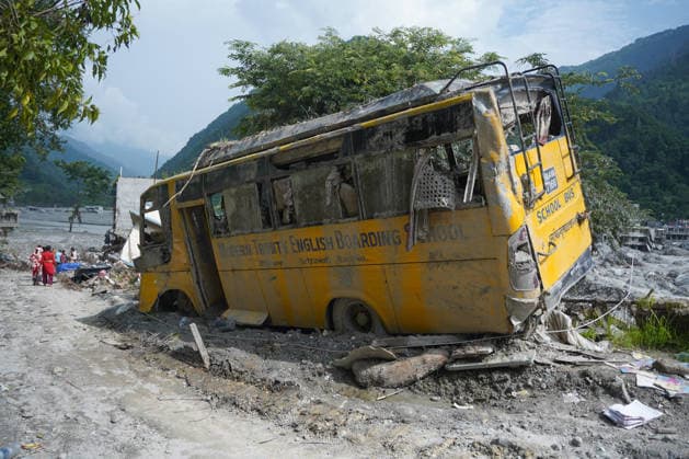 September 24, 2026, Rasuwa, Bagmati, Nepal: A school bus swept away by the Bhote Koshi flood on August 26, 2026, at Betrawati, Uttargaya Rural Municipality-5, Rasuwa district. Rasuwa Nepal  - ZUMAa308 20260924_znp_a308_004 Copyright: xChandraxBahadurxAlex