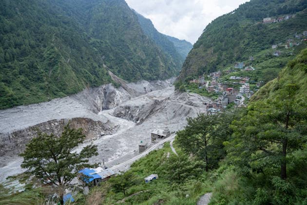 September 24, 2026, Rasuwa, Bagmati, Nepal: The flood has left much of Syabrubesi in ruins, with residents still searching for missing loved ones and struggling to come to terms with the devastation...Syabrubesi Bazaar in Rasuwa, one of the areas hardest hit by the August 26 flood in the Bhotekoshi River, has been largely devastated. Rasuwa Nepal  - ZUMAa308 20260924_znp_a308_022 Copyright: xChandraxBahadurxAlex