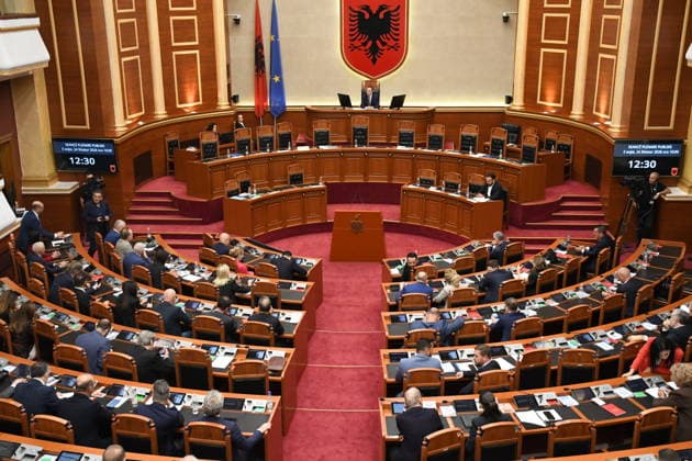 Albanian Parliament approves deployment of 40 military personnel to Gaza as part of International Stabilization Force TIRANA, ALBANIA - SEPTEMBER 24: A view of the Albanian Parliament as it approves the deployment of members of the Albanian Armed Forces to Gaza as part of the International Stabilization Force planned for deployment in the region, in Tirana, Albania on September 24, 2026. The bill concerning the participation of the Albanian Armed Forces in the military operation of the International Stabilization Force in Gaza received 106 votes in favor in the 140-seat parliament. No votes were cast against or abstained. Under the bill, up to 40 Albanian personnel are planned to participate in the operation. Olsi Shehu Anadolu Tirana A  Copyright: x2026xAnadoluxOlsixShehux