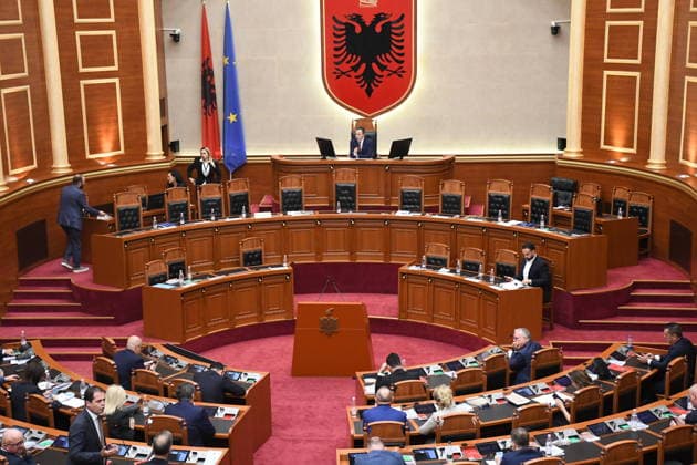 Albanian Parliament approves deployment of 40 military personnel to Gaza as part of International Stabilization Force TIRANA, ALBANIA - SEPTEMBER 24: A view of the Albanian Parliament as it approves the deployment of members of the Albanian Armed Forces to Gaza as part of the International Stabilization Force planned for deployment in the region, in Tirana, Albania on September 24, 2026. The bill concerning the participation of the Albanian Armed Forces in the military operation of the International Stabilization Force in Gaza received 106 votes in favor in the 140-seat parliament. No votes were cast against or abstained. Under the bill, up to 40 Albanian personnel are planned to participate in the operation. Olsi Shehu Anadolu Tirana A  Copyright: x2026xAnadoluxOlsixShehux